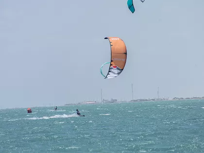 Kitesurf downwinder in La Guajira Colombia riding along the coast from Mayapo with desert landscape